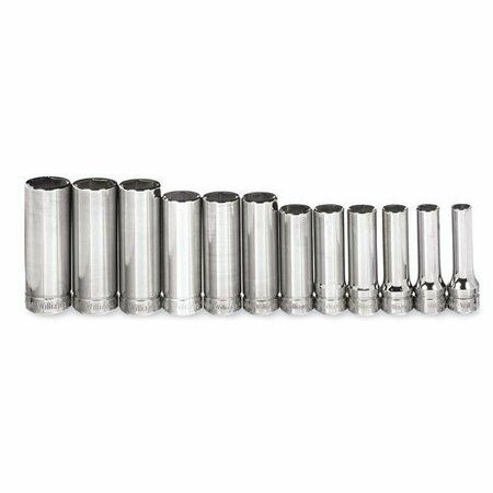 WILLIAMS Socket Set, 12 Pieces, 3/8 Inch Dr, Deep, 3/8 Inch Size JHWMSBD12HRC